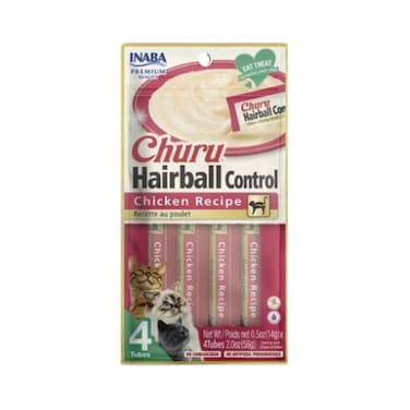Inaba Churu Hairball Control Cat Treat - Chicken Recipe 4PCS/PK - 56g, Toppers or Side Dish for Cats with Vitamin E