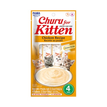 Inaba Churu Chicken Recipe for Kitten Cat Treat, Grain-Free Lickable Cat Treat/Topper with Vitamin E &amp; Taurine 4PCS/PK - 56g