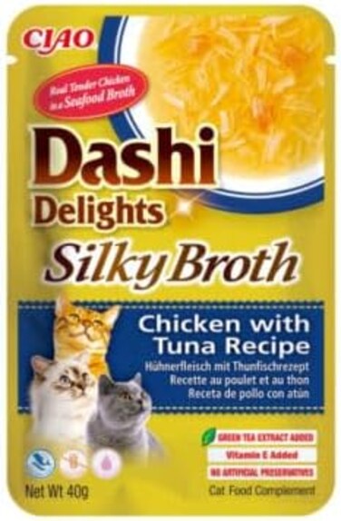 Inaba Dashi Delights Silky Broth Chicken With Tuna Recipe Cat Treats 40g  Pack of 6