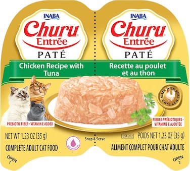 INABA Churu Entr&eacute;e Pate for Cats, Grain-Free, High Protein, Prebiotic Complete &amp; Balanced Wet Cat Food - Chicken with Tuna Recipe