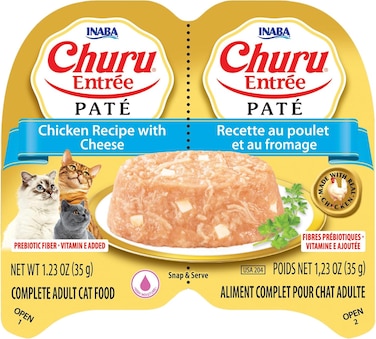 INABA Churu Entr&eacute;e Pate for Cats, Grain-Free, High Protein, Prebiotic Complete &amp; Balanced Wet Cat Food - Chicken with Cheese Recipe