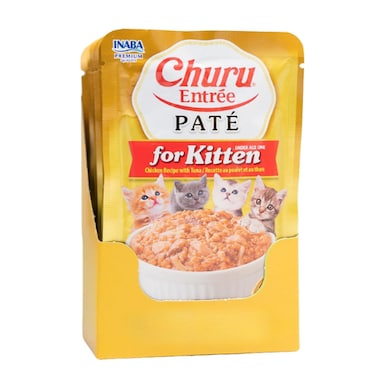 INABA Churu Entr&eacute;e Pate for Kitten, Grain-Free, Prebiotic Complete &amp; Balanced Wet Cat Food - Chicken with Tuna Recipe
