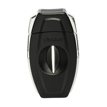 Xikar Flip Dual Cigar Cutter - Versatile 64-Ring Gauge V-Cut &amp; Straight Cut, Premium Stainless Steel Blades, Spring-Loaded Release, Built-In Cigar Rest, Textured Grip Cigar Snipper - Black