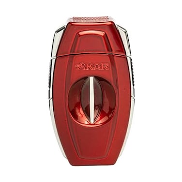 Xikar Flip Dual Cigar Cutter - Versatile 64-Ring Gauge V-Cut &amp; Straight Cut, Premium Stainless Steel Blades, Spring-Loaded Release, Built-In Cigar Rest, Textured Grip Cigar Snipper - Red
