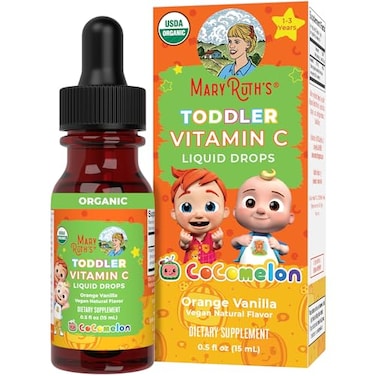 Maryruth Organics Cocomelon Toddler Vitamin C Liquid Drops By, Sugar Free, Usda, Kids Vitamin C For Ages 1-3, Immune Support For Kids, Vegan, Non-GMO, Gluten Free, 0.5 Fl Oz