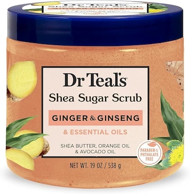 dr teal's shea sugar body scrub with ginger, ginseng &amp; essential oil