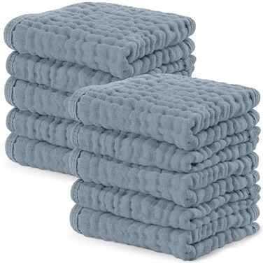 Comfy Cubs Baby Washcloths, Muslin Cotton Baby Towels, Large 10&rdquo;X10&rdquo; Soft On Sensitive Skin For Boys &amp; Girls, Newborn Baby &amp; Toddlers Essentials Shower Registry Gift (Pacific Blue, Pack Of 10)