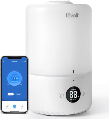 Levoit Smart Cool Mist Top Fill Humidifiers For Bedroom Baby With Sensor, Auto Humidity Setting, APP &amp; Voice Control, Essential Oil Diffuser, Ultra Quiet Operation, Easy Top Fill, 3L, White