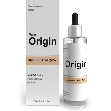 Pure Origin Glycolic Acid 20% Serum - Exfoliates &amp; Renews The Skin - Recommended For Brighter Even Tone Skin - Eco-Friendly - Clinically Validated Serum - 30ml