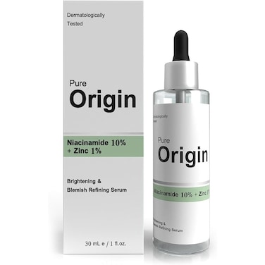 Pure Origin Niacinamide 10% + Zinc 1% Serum - Minimizes Skin Pores - Gives Smooths Texture - Enhances Skin Radiance - Eco-Friendly - Clinically Validated Serum - 30ml