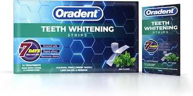 Oradent Teeth Whitening Strips Mint Flavor, Dental Whitening Kit, Rapid Effect Formula, Remove Stain, Alcohol Free, Less Saliva Residue, Fresh Taste, 14 Strips