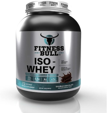 مسحوق بروتين مصل اللبن ايزو من فتنس بول، 25 جرام بروتين، 5.5 جرام بي سي ايه ايه، اقصى دعم وتعافي للعضلات، بدون سكر مضاف، بنكهة الشوكولاتة المزدوجة، 5 باوند (73 حصة)