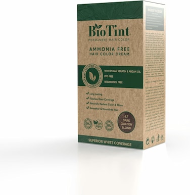 صبغة شعر دائمة من بيوتينت (6.7 اشقر ذهبي غامق)، كريم صبغة شعر خال من الامونيا، بمكونات طبيعية، يدوم طويلا، تغطية خالية من العيوب للشعر الرمادي، خالٍ من المواد الكيميائية الضارة، نباتي