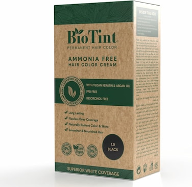 صبغة شعر دائمة من بيوتينت (1.0 اسود)، كريم صبغة شعر خال من الامونيا، مع مواد طبيعية، يدوم طويلا، تغطية خالية من العيوب للشعر الرمادي، خالٍ من المواد الكيميائية الضارة، نباتي