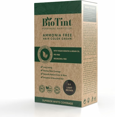 صبغة شعر دائمة من بيوتينت (5.0 بني فاتح)، كريم صبغة شعر خالي من الامونيا، مع مواد طبيعية، يدوم طويلا، تغطية خالية من العيوب للشعر الرمادي، خالٍ من المواد الكيميائية الضارة، نباتي