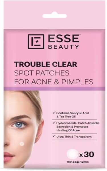 Essentialz Esse Beauty Trouble Clear Spot Patches For Acne And Pimples, 30 Patches, Infused With Salicylic Acid &amp; Tea Tree Oil, Ultra-Thin &amp; Transparent