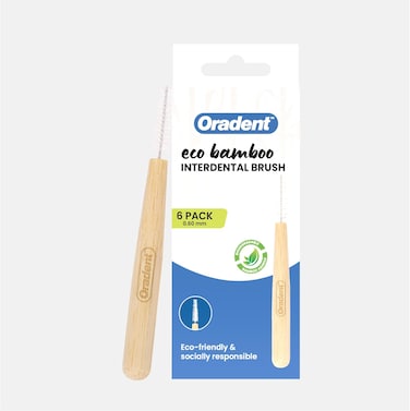Oradent Eco Bamboo Interdental Brush 0.6MM 6's, Biodegradable Bamboo Handle, Eco-Friendly And Socially Responsible, Vegan, BPA Free