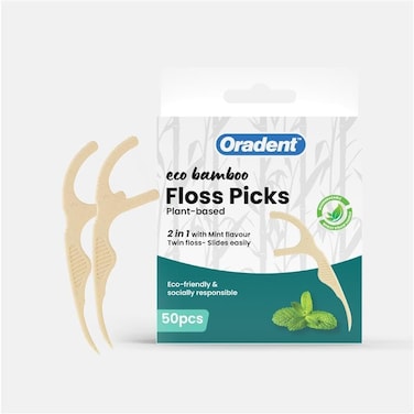 Oradent Eco Bamboo Floss Picks 50's, Mint Flavored Thread, Won't Break or Shred, Biodegradable Bamboo Handle, Made from Natural Materials