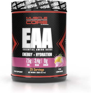 Muscle Core Nutrition EAA 350g   9 Essential Amino Acid  Supports Energy &amp; Hydration  30 Servings, Pink Lemonade Flavor 12.3 Oz