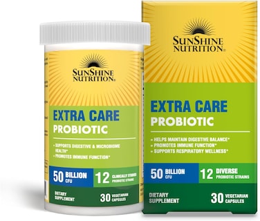 Sunshine Nutrition Extra Care Probiotic   50 Billion CFU   Supports Digestive Health, Immunity &amp; Respiratory Wellness   30 V-Caps