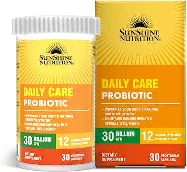 Sunshine Nutrition Daily Care Probiotic   30 Billions CFU   Supports Guts, Digestion &amp; Immunity Health   30 V-Caps
