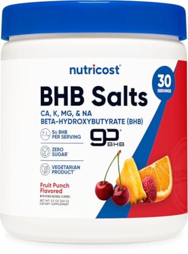 Nutricost Bhb Salts Drink Mix (30 Servings, Fruit Punch Flavored) (5G Bhb Per Serving) - 0G Total Sugars, Vegetarian Product