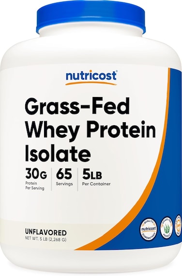 Nutricost Grass-Fed Whey Protein Isolate (Unflavored) 5LBS, rBGH Free, Non-GMO &amp; Gluten Free