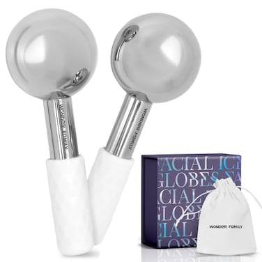 Ice Globes for Face - Ice Roller for Face &amp; Puffy Eyes - Ice Face Roller - Cryo Sticks for Face Beauty - Face Ice Roller for Eyes - Facial Ice Globes for Facials - Cryotherapy Silver Facial Globes