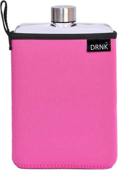 DRNK Flat Water Bottle Reusable Slim Tritan Plastic   As Seen on Shark Tank   Insulation Sleeve   Leak Proof   Non Toxic   BPA Free (500ml) (Fuschia)
