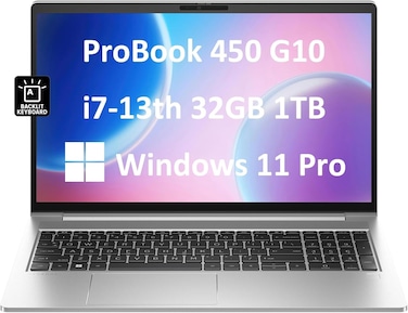 IST computers ProBook 450 G10 Business Laptop (15.6" FHD Display, 13th Gen Intel 10-Core i7-1355U, 32GB RAM, 1TB SSD) Backlit Keyboard, Webcam, Ethernet, Wi-Fi