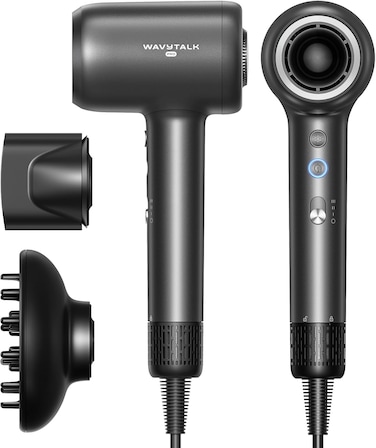 Hair Dryer, Wavytalk Turblow Pro Fast Drying Blow Dryer with Diffuser, High Speed Hair Dryer with 110,000 RPM, Pro Negative Ions for Reduces Damage, Frizz Smoothing, 3 Speeds &amp; 3 Temps, Matte Grey