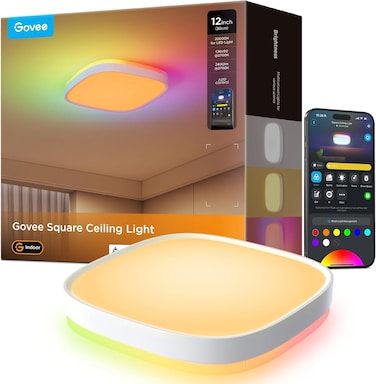 Govee LED Ceiling Light, Smart RGBIC Ceiling Light 2400LM Work with Matter, Alexa &amp; Google Assistant, for Bedroom Living Room Kitchen, Square, 30cm [Energy Class F]