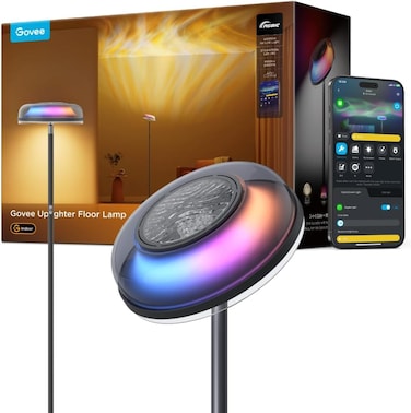 Govee Uplighter Floor Lamps Tri-Zone Independent, RGBIC Warm&amp;Cold White Ripple Lighting Lamp Works with Matter and Alexa, 80+Scene Modes, 1000 LM, 2700-6500K, Ideal for Living Room, Bedroom, Office