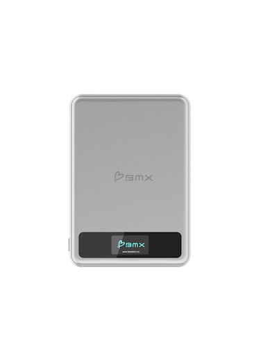 BMX SolidSafe&trade; 5K Magnetic Power Bank  Solid State Technology, Safe and Efficient, TSA Flight Approved, 15W/20W Wireless/Wired, USB-C Fast Charging, Info Display, Compact &amp; Lightweight - Silver