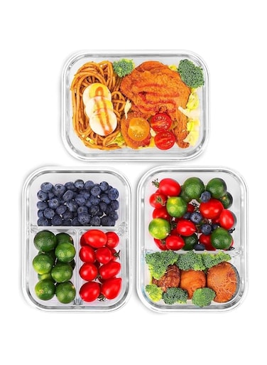 PICCASIO 6-Piece 35oz Glass Food Storage Containers With 6 Ice Pack- Airtight Glass Bento Box Set for Meal Prep and Storage