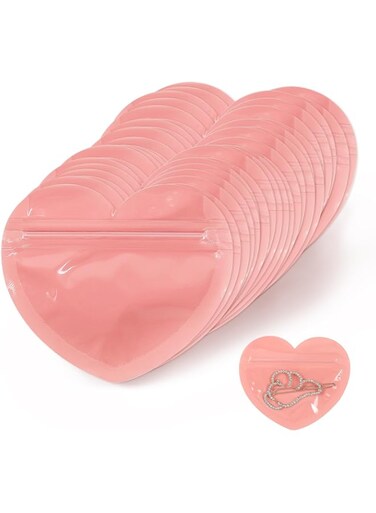 HRX Package 100pcs Small Bags for Small Business, Heart-Shaped Jewelry Bags Clear Mylar Ziplock Baggies Cute Mini Packaging Supplies for Earring Sample