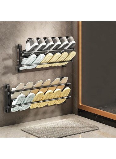 Exrp Wall Mounted Shoe Rack, Bathroom Shoe Storage Shelf with Double-Layer Design, Portable Foldable Shoes Organizer for Wall Door
