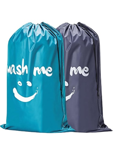 HOMEST 2 Pack XL Wash Me Travel Laundry Bag, Dirty Clothes Organizer, Large Enough to Hold 4 Loads of Laundry, Easy Fit a Laundry Hamper or Basket