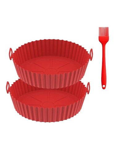 A set of 3pcs ,2 Air Fryer Silicone Liner and Silicon oil brush, Food Safe Non Stick Air fryers Basket Oven Accessories, Reusable Replacement of Flammable Parchment Liner Paper Fits 3QT - 5QT Air Fryer