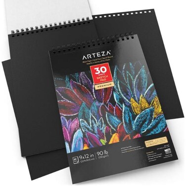 Spiral Sketch Pad, Black Paper, 9 x 12 inch, 30 sheets, 1 pack