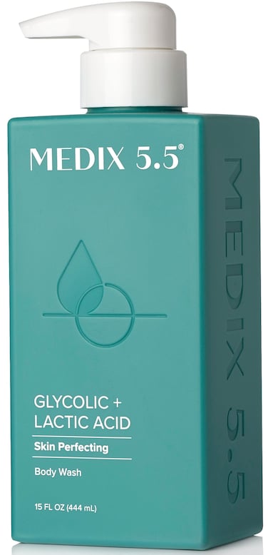 Medix 5.5 Body Scrub Skin Care Glycolic Acid Exfoliating Body Cleanser KP Bump Eraser, AHA + Lactic Acid Anti Aging All Skin Type Wash, Keratosis Pilaris &amp; Acne, Foaming Body &amp; Face Wash, 15 Fl Oz
