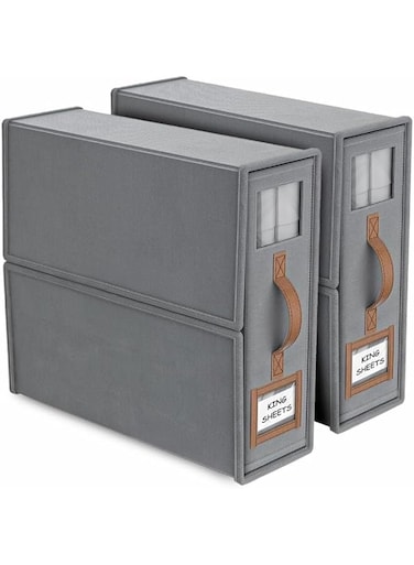 ANTOLE Bed Sheet Organizers and Storage,2 Pack Foldable Linen Closet Organizer with Window,Sheets Set Folder Keeper,Bedding Storage Box for Bedsheets and Pillow Cube Organizer (Gray)