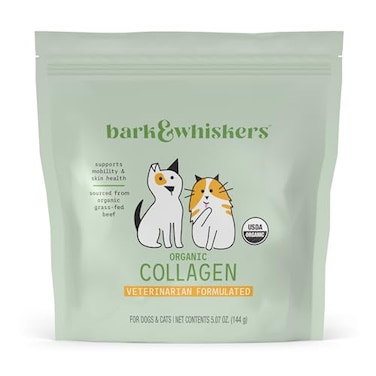 Dr. Mercola Bark &amp; Whiskers Organic Collagen For Dogs Cats, 5.07 Oz. (144 G), Grass-Fed Beef, Supports Mobility Skin Health, Veterinarian Formulated, Non-GMO, Certified USDA Organic
