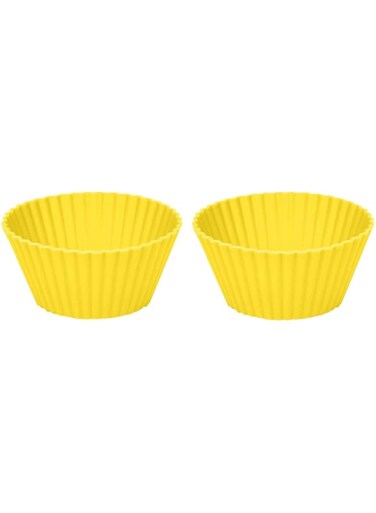 GulfDealz Food Grade Silicone Muffin Cupcake Mold, Baking Bakeware Mold - Yellow (Pack of 2)