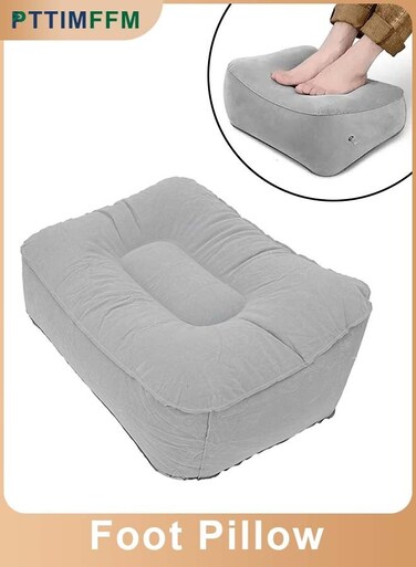 Portable Inflatable Travel Foot Rest Pillow, Air Pump Leg Support Cushion for Airplane, Train, Office, and Home, Comfortable Portable Footrest Stool (Gray)