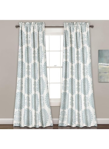 Lush Decor Seafoam Medallion Room-Darkening Window Curtain Set (84" x 52"), 84 in x 52 in, Blue