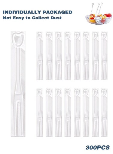 Life 300PCS Disposable Plastic Fruit Forks, Mini Cake Forks Tasting Appetizer Cocktail Forks Picks Small Dessert Food Picks Sticks