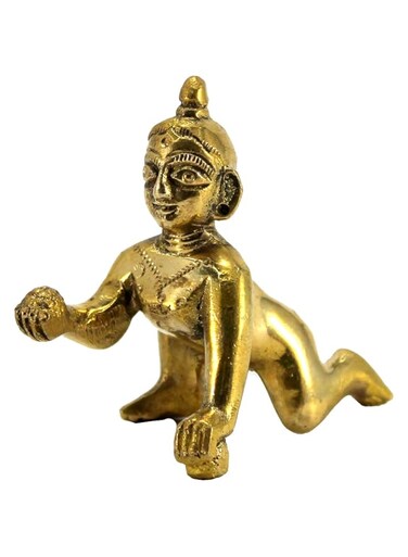 StonKraft - Brass Laddoo Gopal Baby Krishna Murti Idol Statue Sculpture (5.5 cm)