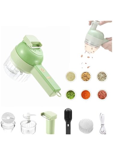 WBOOO 4 In 1 Handheld Electric Vegetable Cutter Set, Portable Mini Wireless Food Processor With Brush, Processor, Garlic Chopper for Pepper Chili Onion Celery Ginger Meat