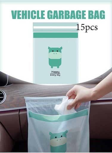 Self Adhesive Trash Bags 15 Pcs,Waterproof Car Garbage Bag Disposable Trash Bags Leak Proof,Vomit Bags For Cars,Kitchens,Bedrooms,Study Rooms,Travel,Camping,Office